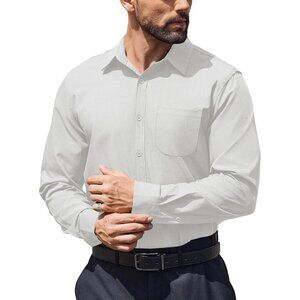 Mens White  Dress Shirts Long Sleeve Textured Business Casual Button Down Shirt